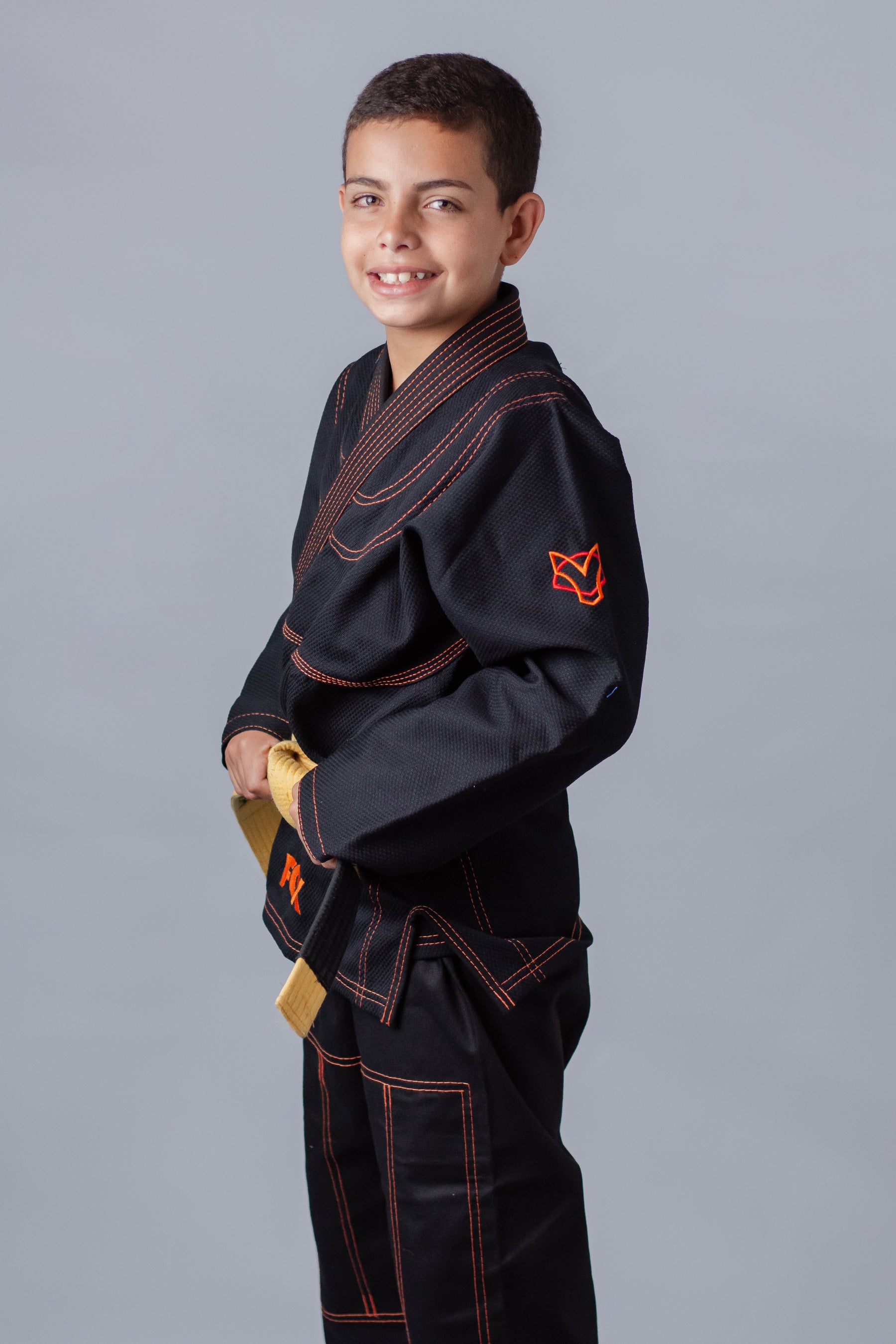 Kimono Masculino Kids Fox™ - Preto com Laranja