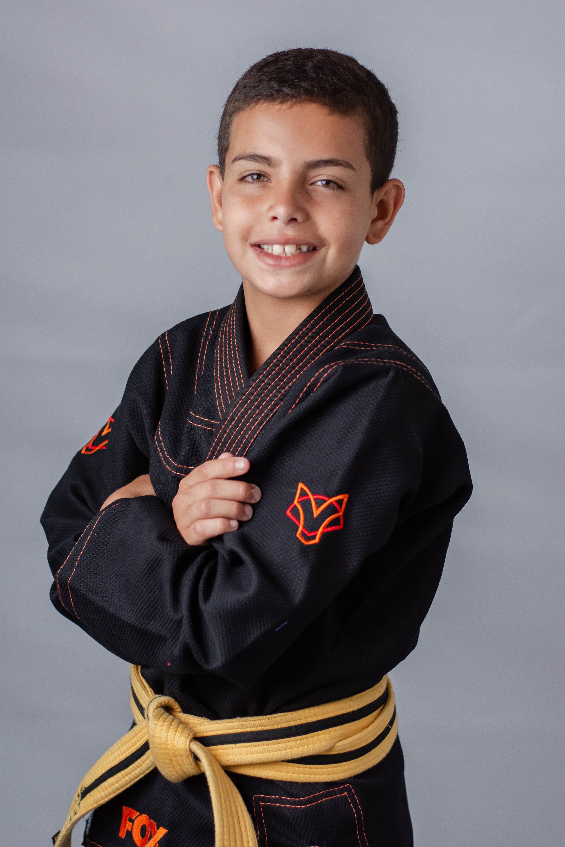 Kimono Masculino Kids Fox™ - Preto com Laranja