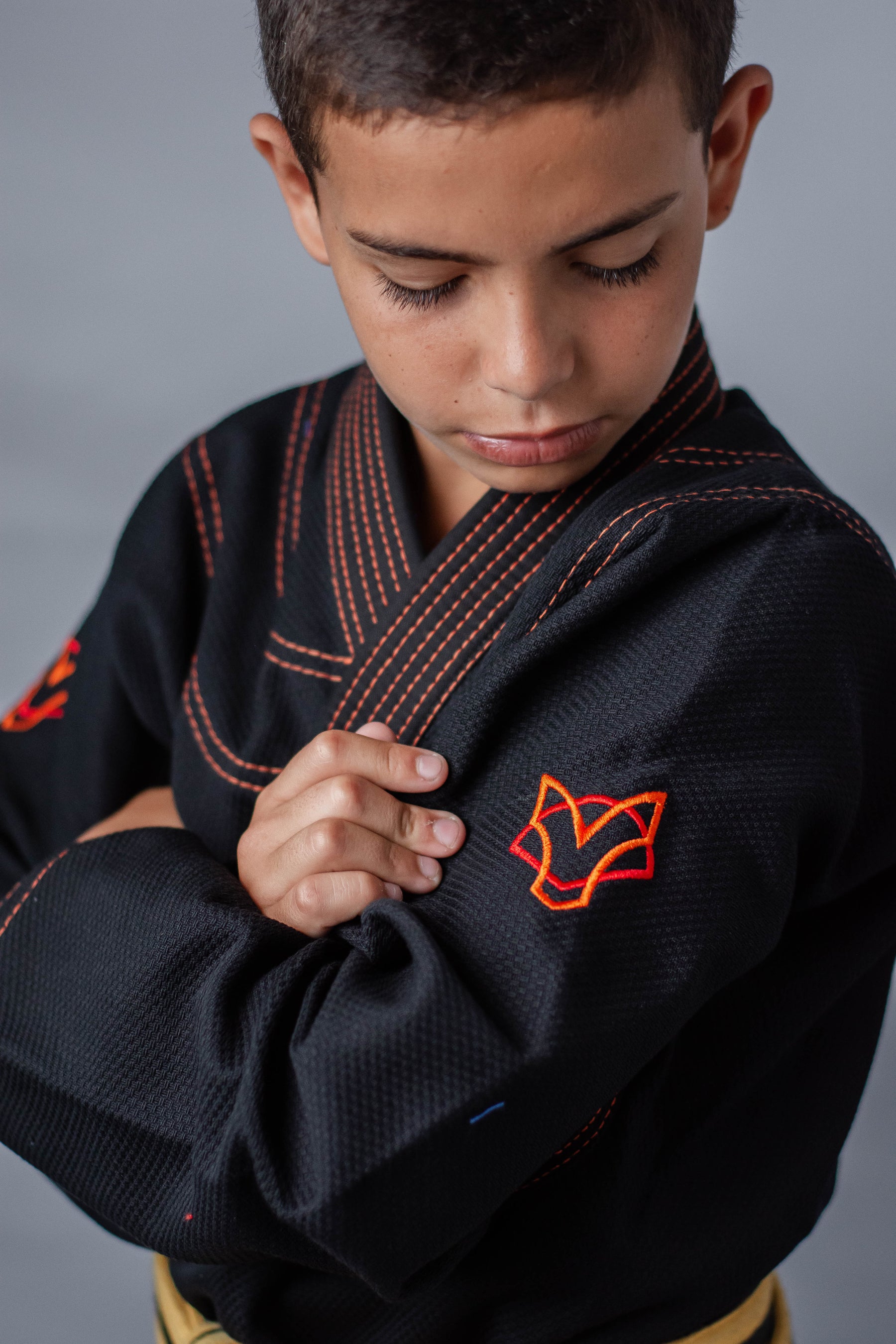 Kimono Masculino Kids Fox™ - Preto com Laranja
