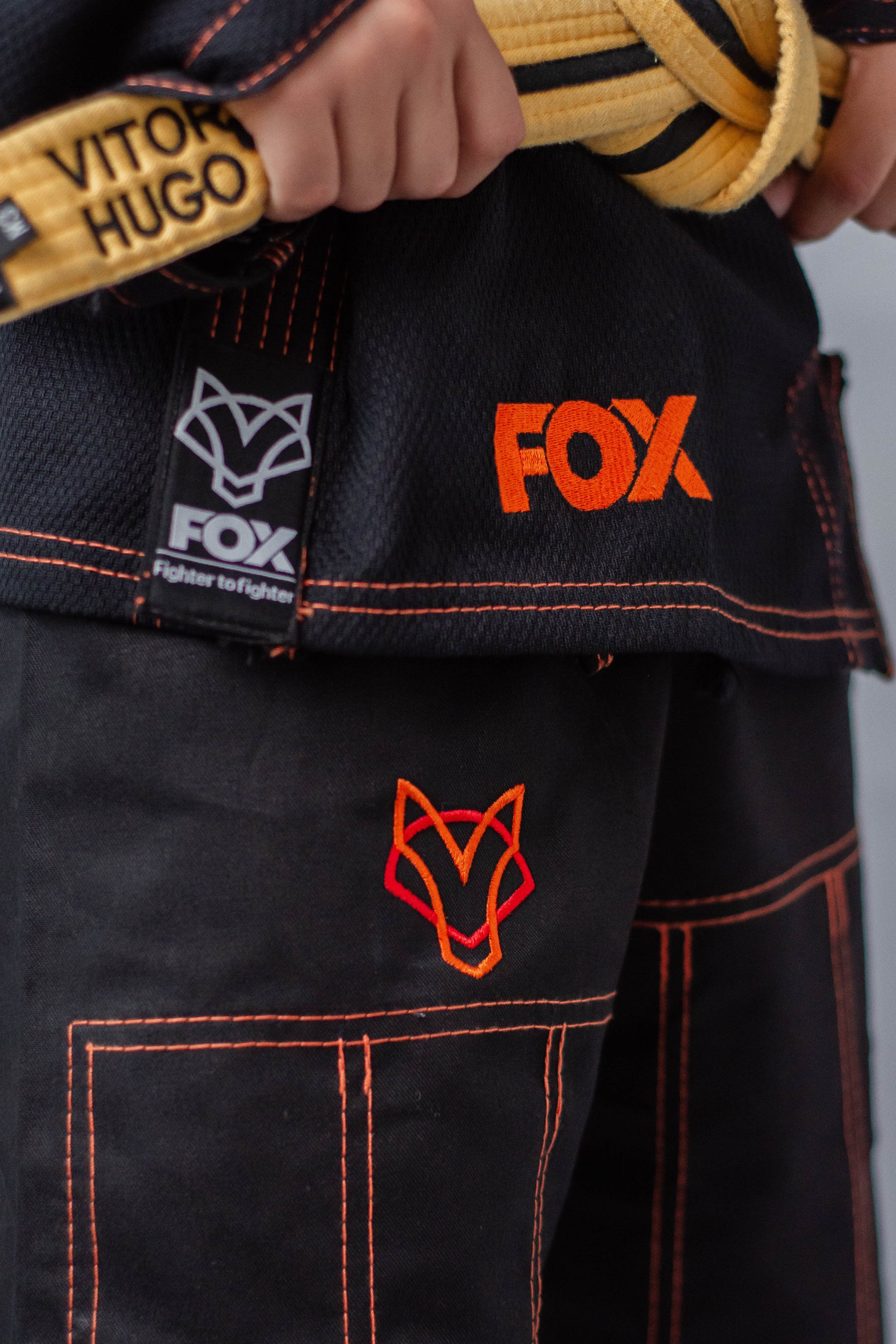 Kimono Masculino Kids Fox™ - Preto com Laranja