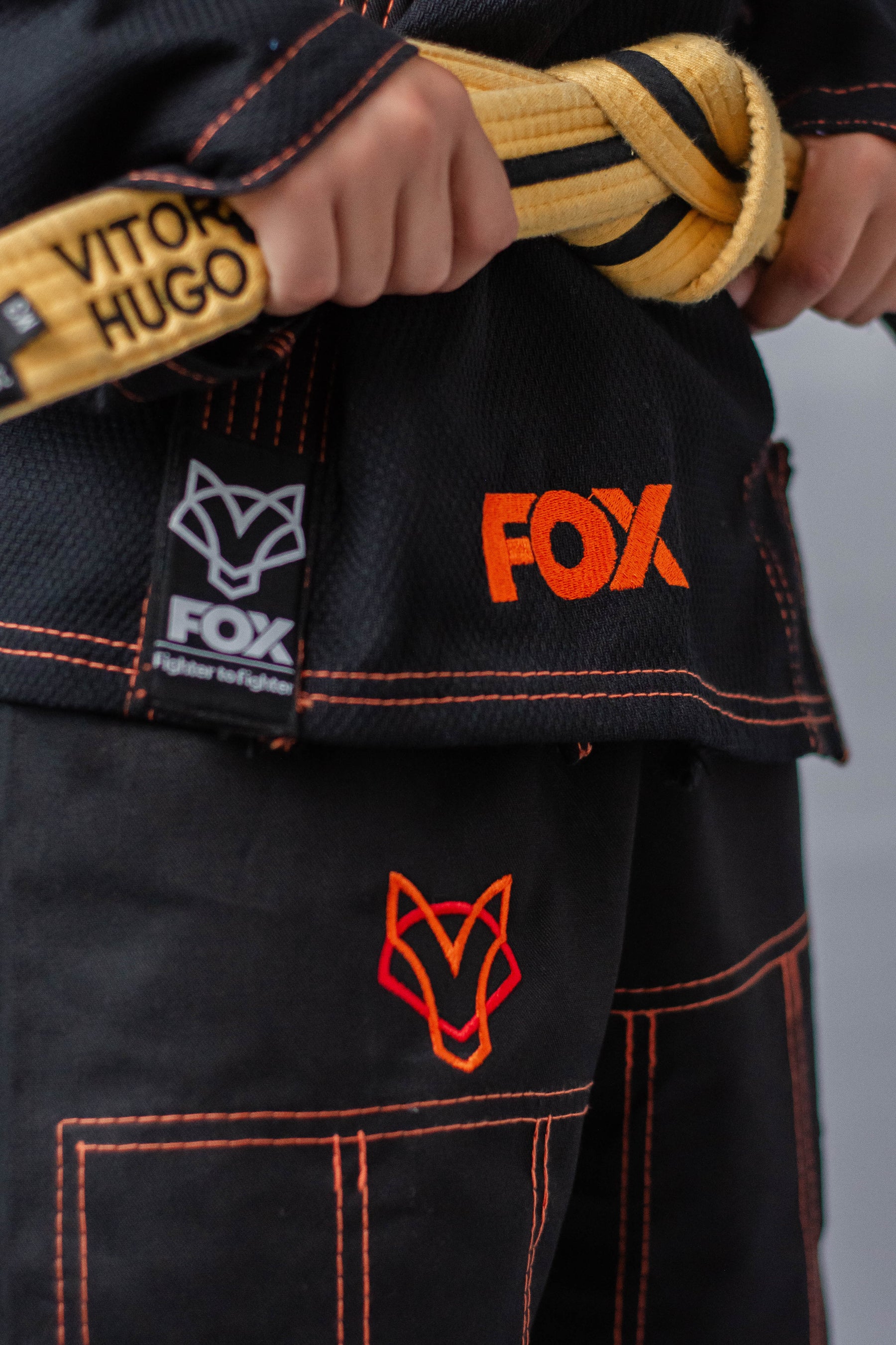 Kimono Masculino Kids Fox™ - Preto com Laranja