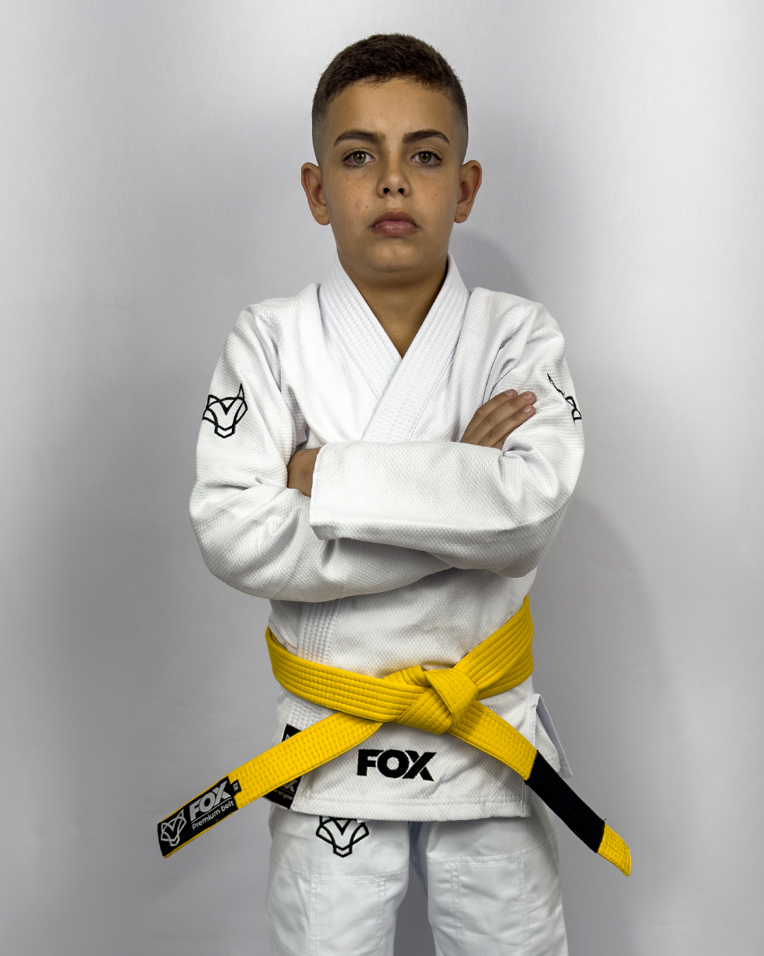 Kimono Masculino Kids Fox™ - Branco com Laranja
