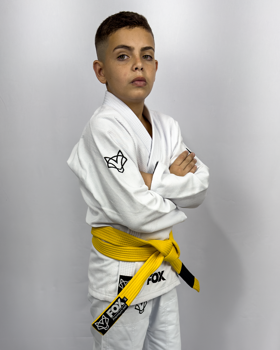 Kimono Masculino Kids Fox™ - Branco com Laranja
