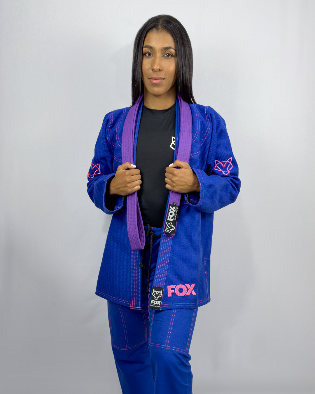 Kimono Sakura Fox - Azul com Rosa