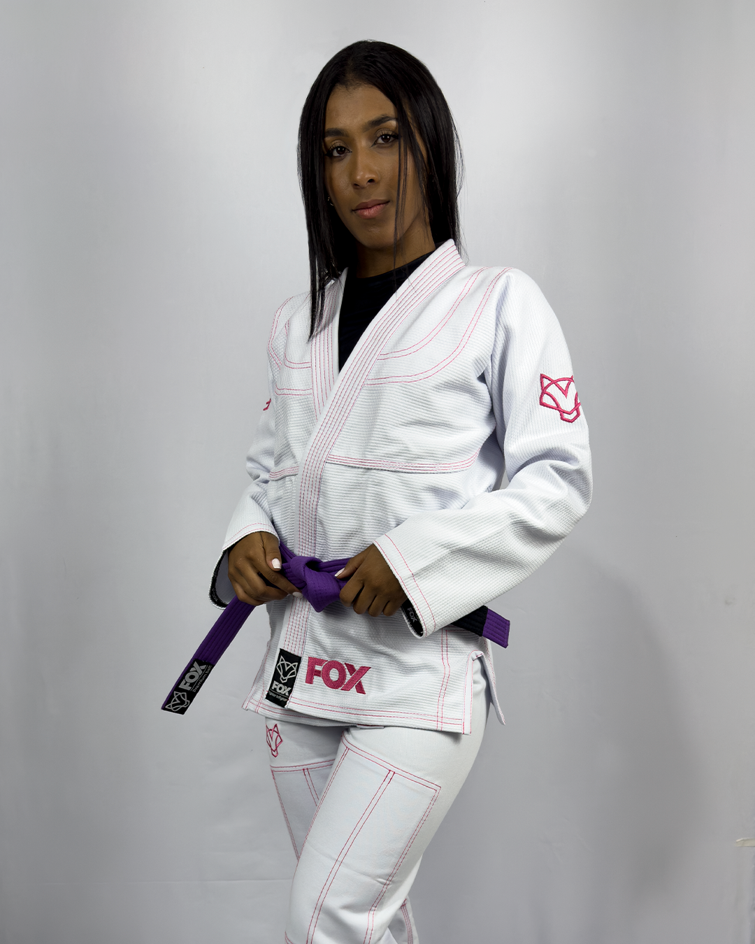 Kimono Sakura Fox - Branco com Rosa