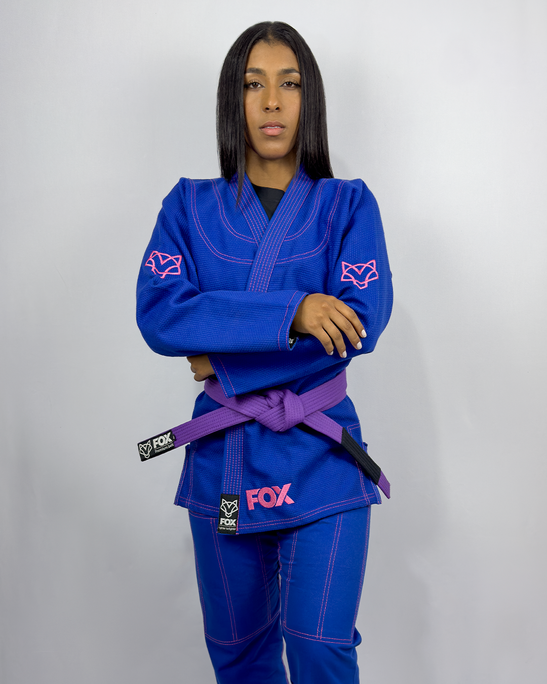 Kimono Sakura Fox - Azul com Rosa