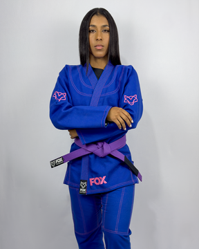 Kimono Sakura Fox - Azul com Rosa