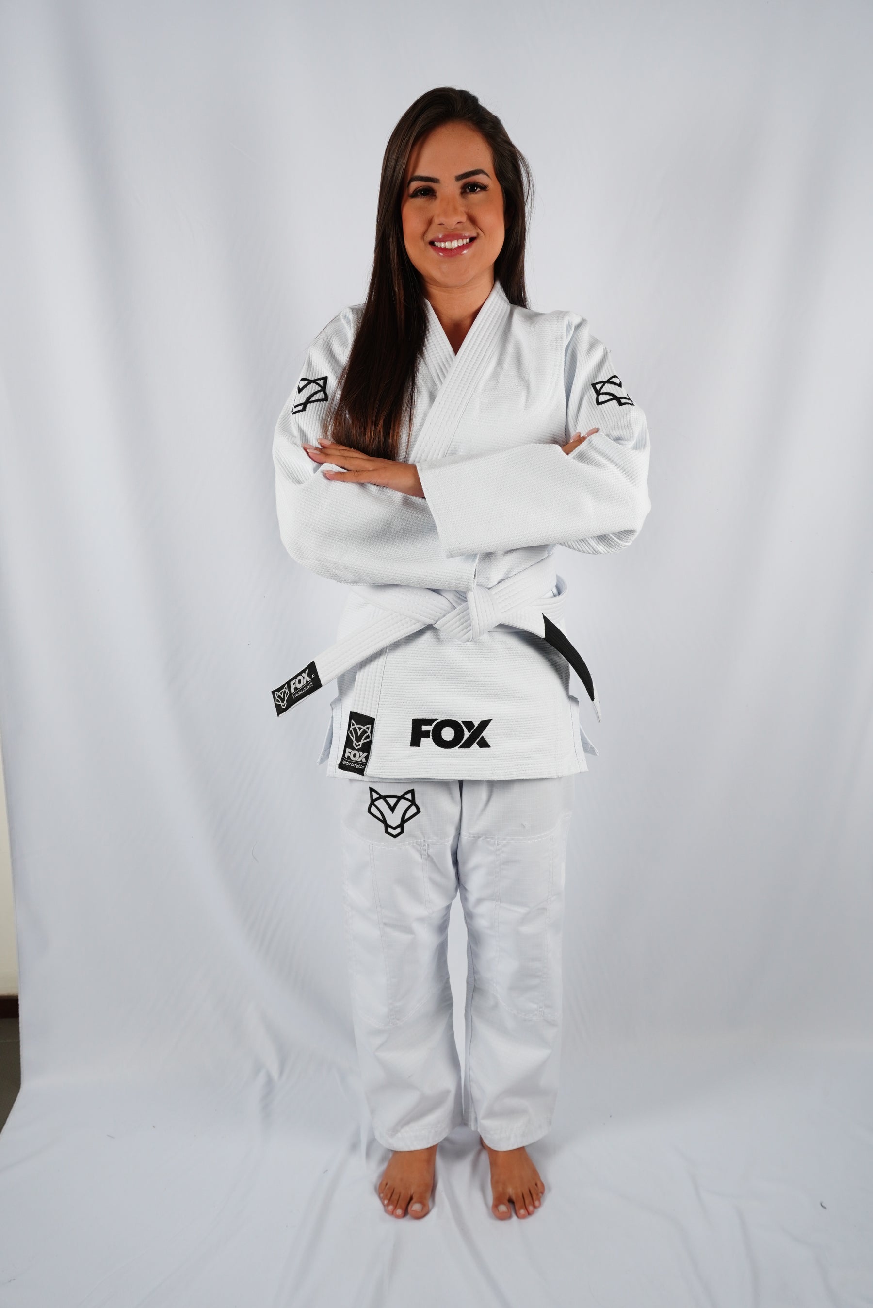 Kimono Trançado Jiu-jitsu Feminino Fox - Branco com preto