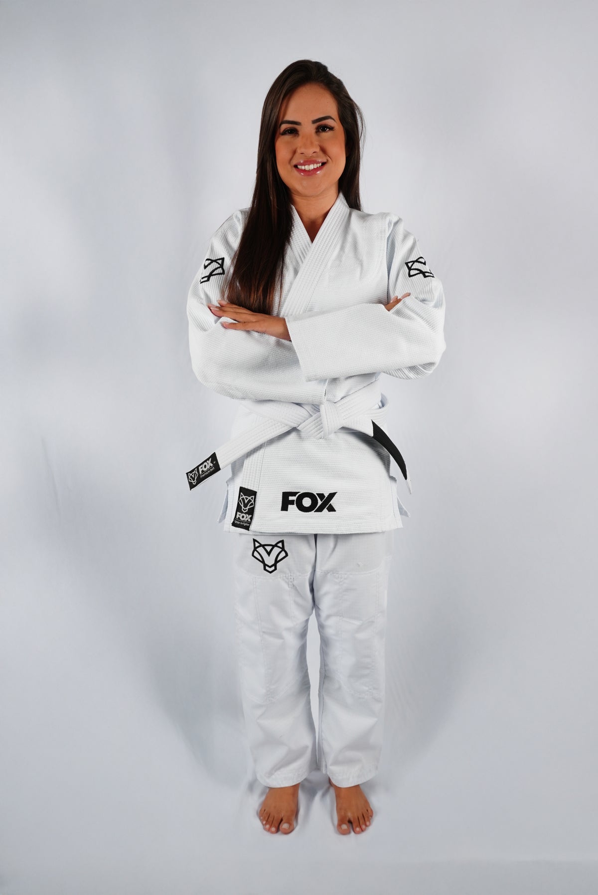 Kimono Trançado Jiu-jitsu Feminino Fox - Branco com preto