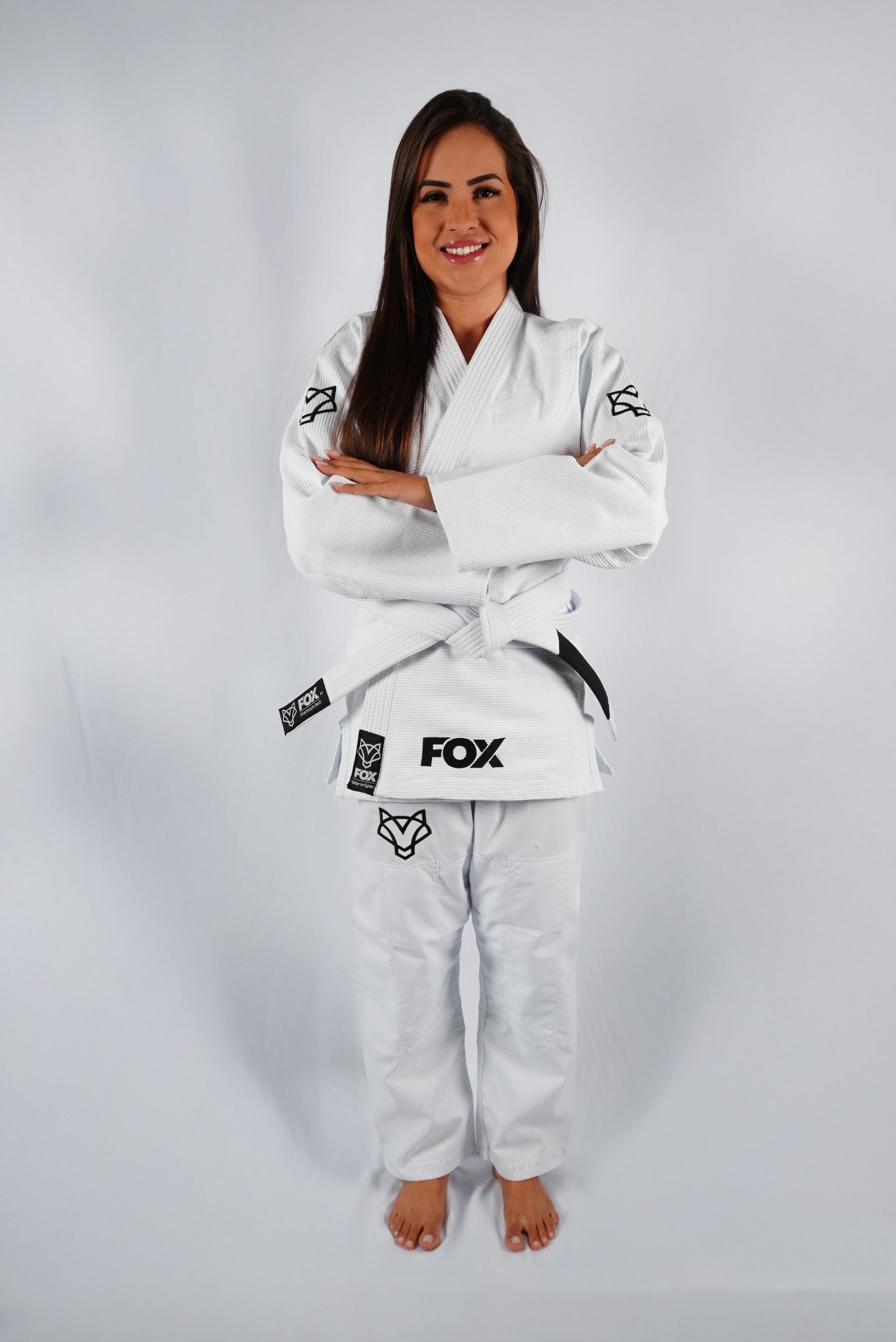 Kimono Trançado Jiu-jitsu Feminino Fox - Branco com preto