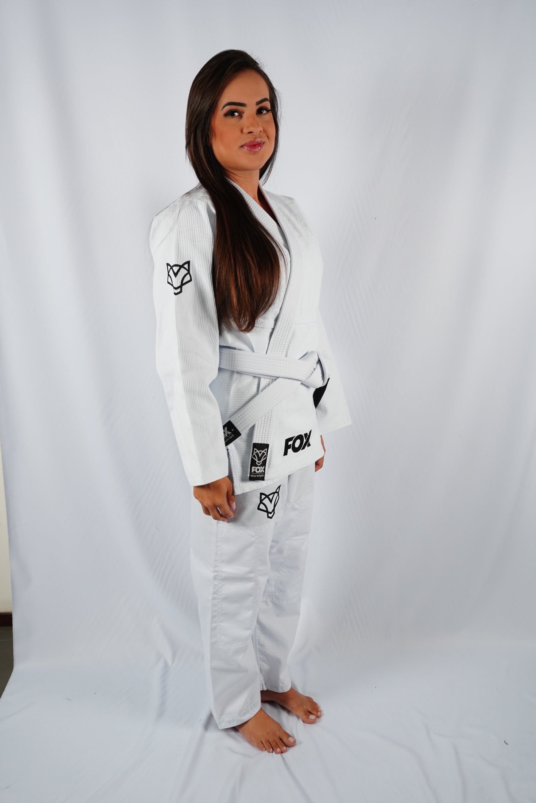 Kimono Trançado Jiu-jitsu Feminino Fox - Branco com preto