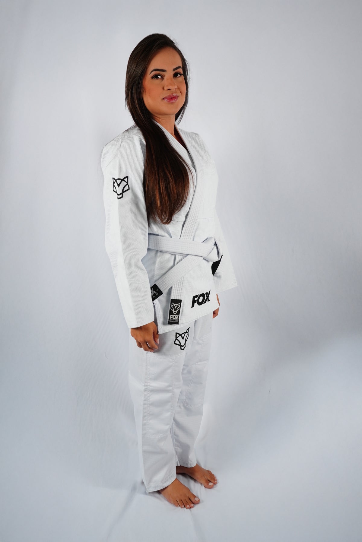 Kimono Trançado Jiu-jitsu Feminino Fox - Branco com preto