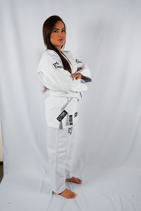 Kimono Trançado Jiu-jitsu Feminino Fox - Branco com preto