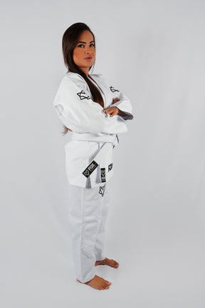 Kimono Trançado Jiu-jitsu Feminino Fox - Branco com preto