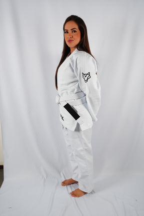 Kimono Trançado Jiu-jitsu Feminino Fox - Branco com preto