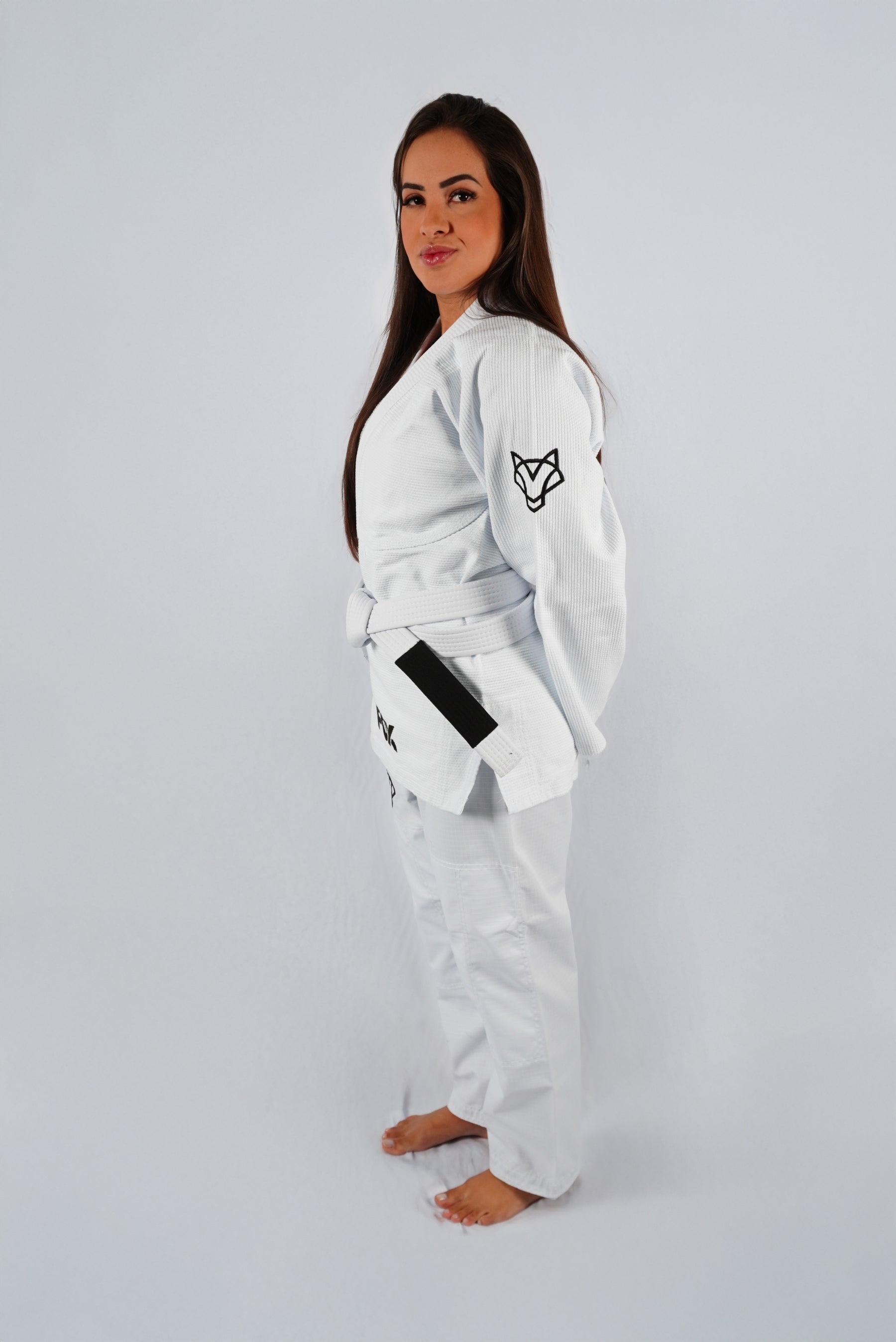 Kimono Trançado Jiu-jitsu Feminino Fox - Branco com preto