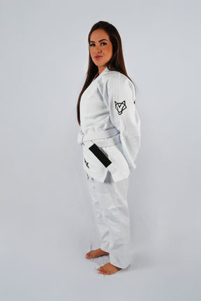 Kimono Trançado Jiu-jitsu Feminino Fox - Branco com preto
