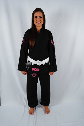 Kimono Trançado Jiu-jitsu Feminino Fox - Preto com rosa