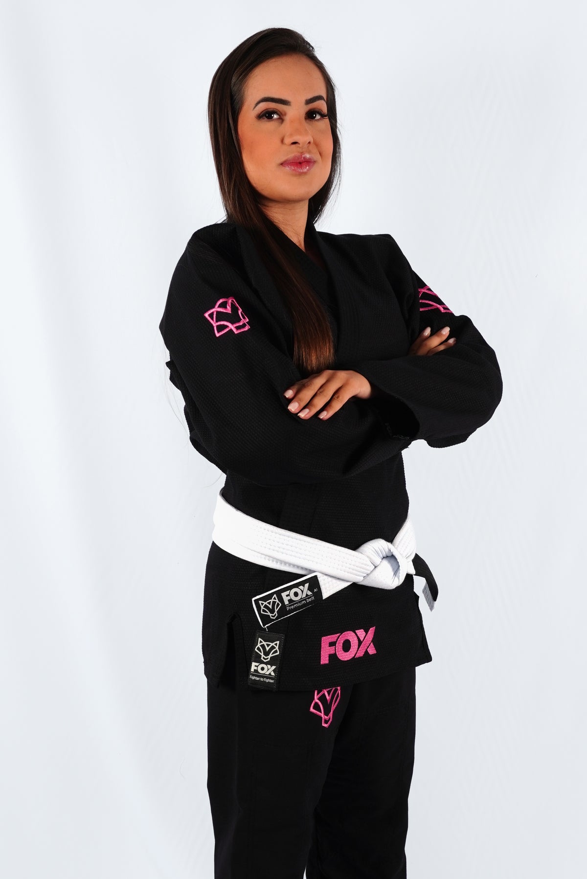 Kimono Trançado Jiu-jitsu Feminino Fox - Preto com rosa
