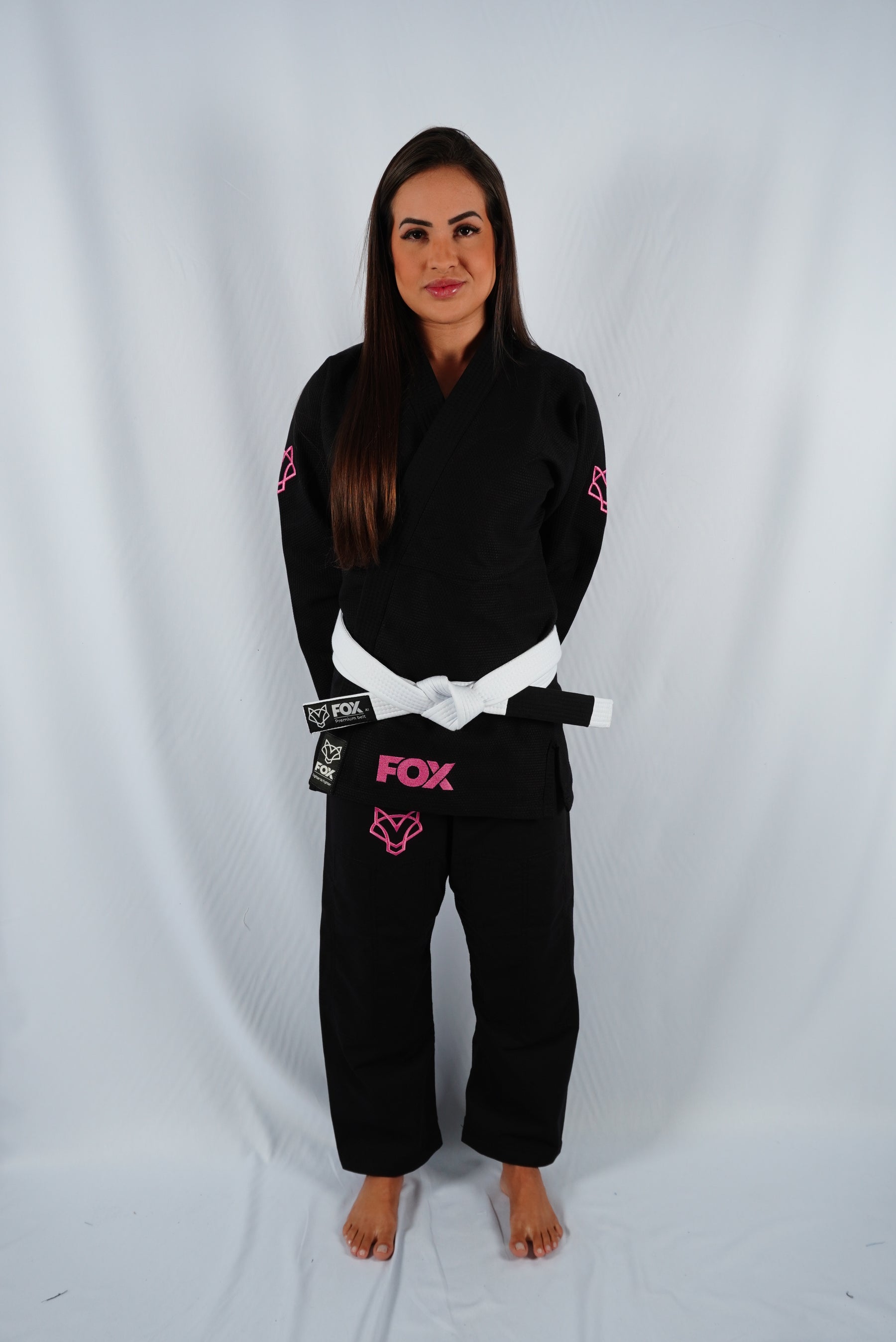 Kimono Trançado Jiu-jitsu Feminino Fox - Preto com rosa