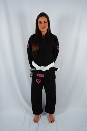 Kimono Trançado Jiu-jitsu Feminino Fox - Preto com rosa