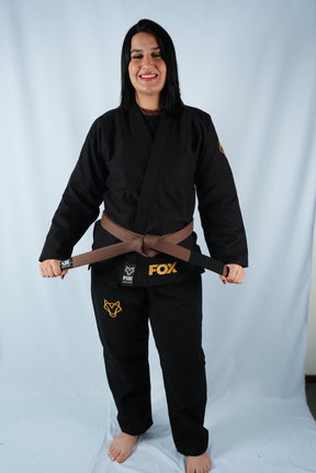 Kimono Trançado Jiu-jitsu Feminino Fox - Preto com dourado