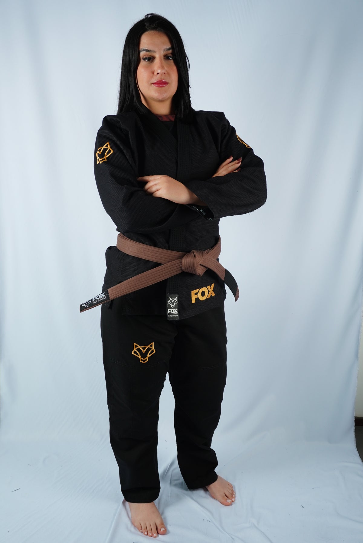Kimono Trançado Jiu-jitsu Feminino Fox - Preto com dourado