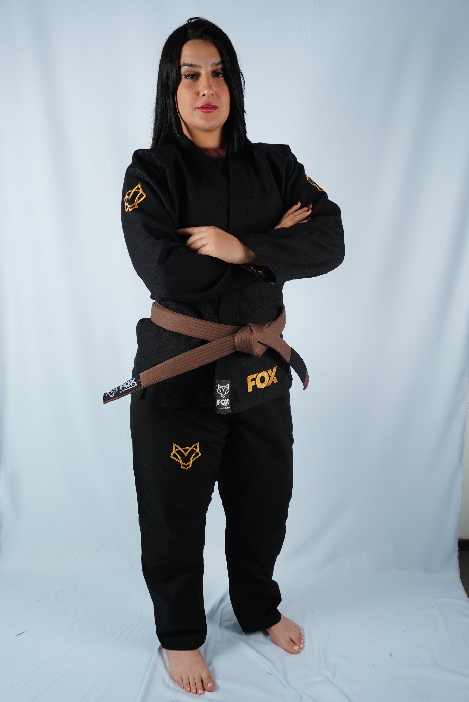 Kimono Trançado Jiu-jitsu Feminino Fox - Preto com dourado