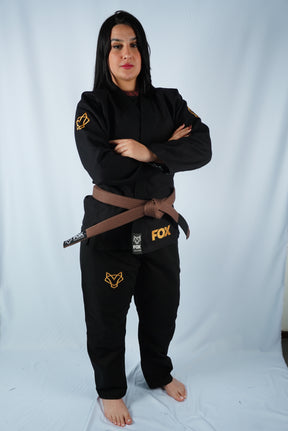 Kimono Trançado Jiu-jitsu Feminino Fox - Preto com dourado