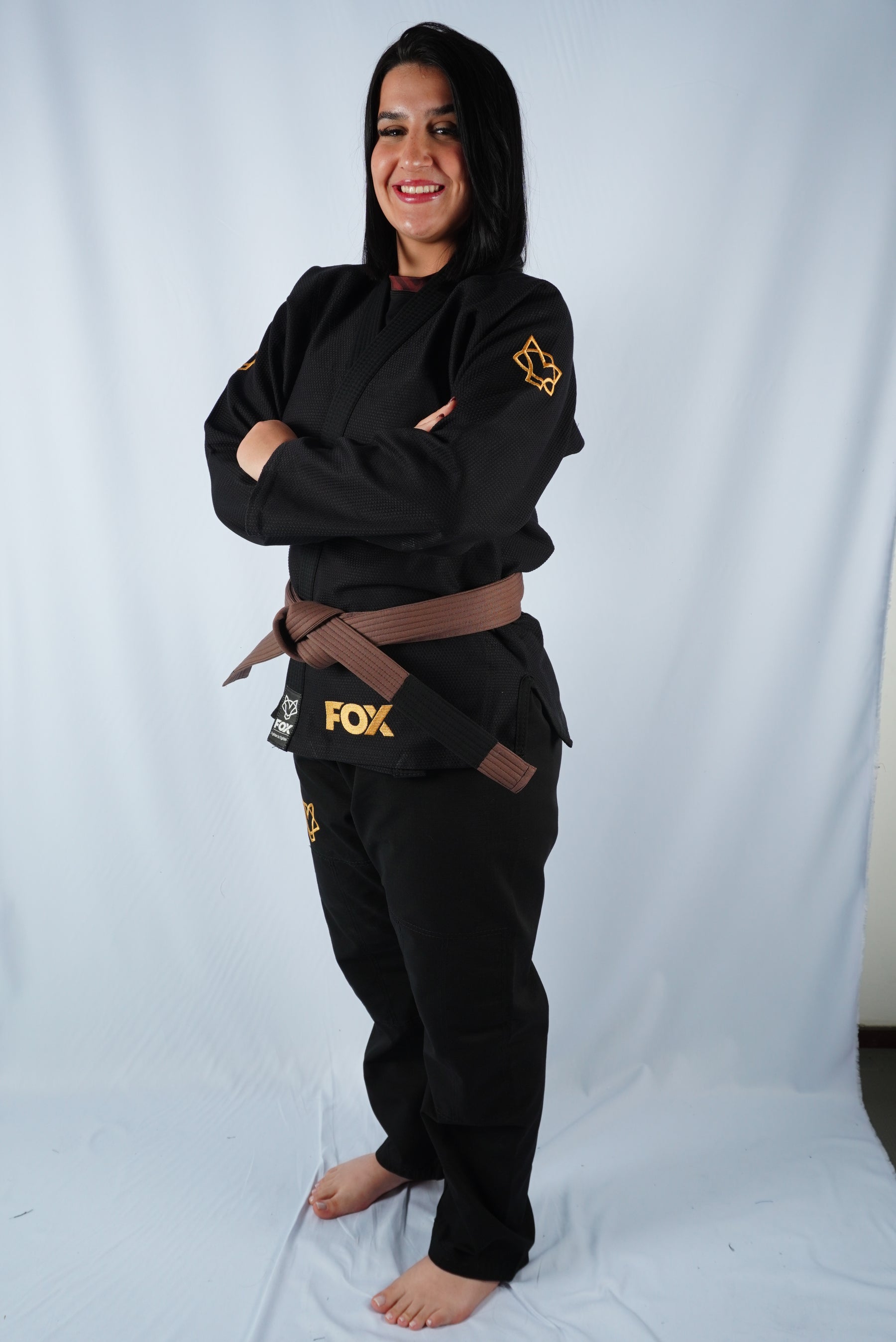Kimono Trançado Jiu-jitsu Feminino Fox - Preto com dourado
