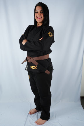 Kimono Trançado Jiu-jitsu Feminino Fox - Preto com dourado