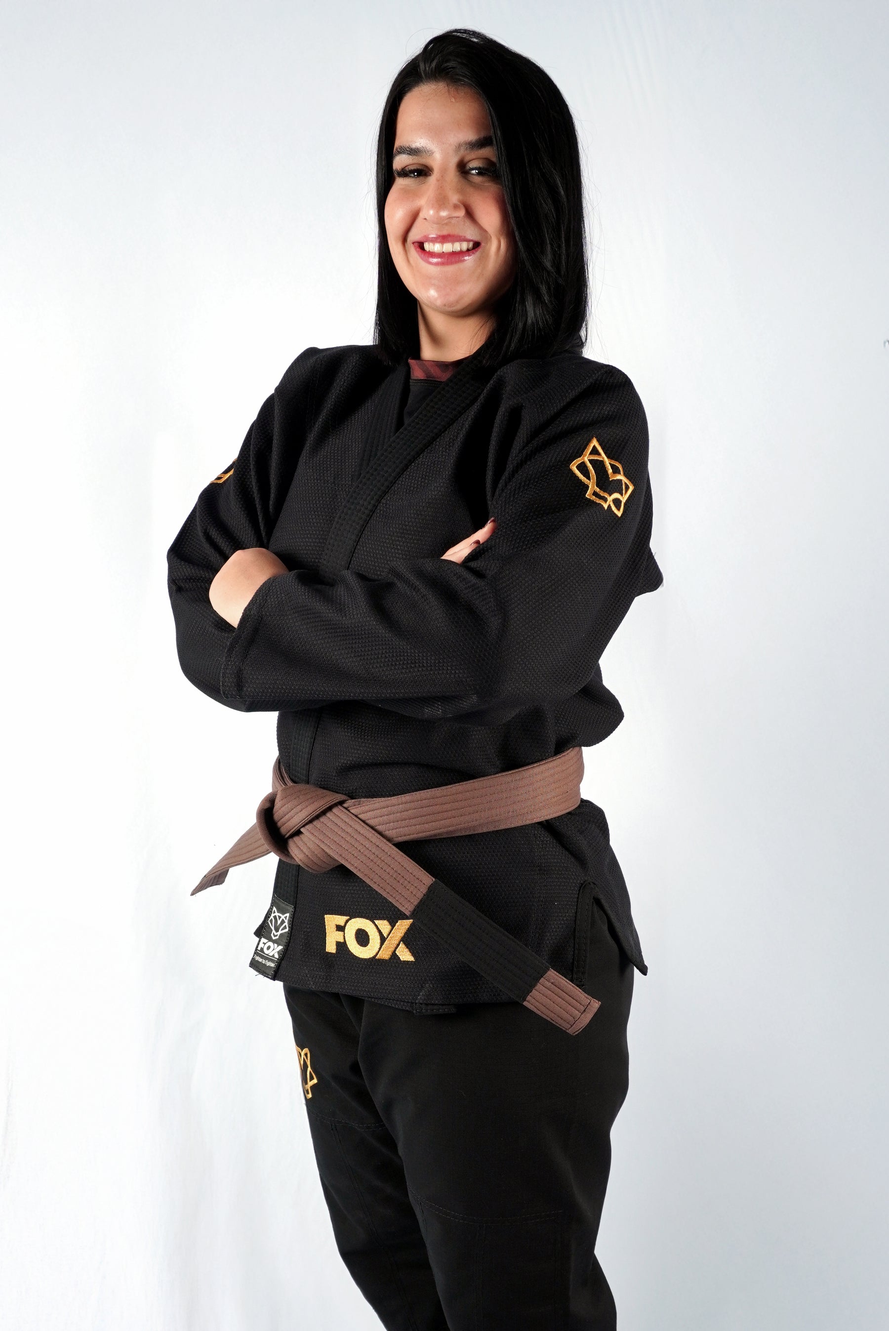 Kimono Trançado Jiu-jitsu Feminino Fox - Preto com dourado