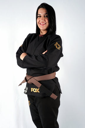 Kimono Trançado Jiu-jitsu Feminino Fox - Preto com dourado