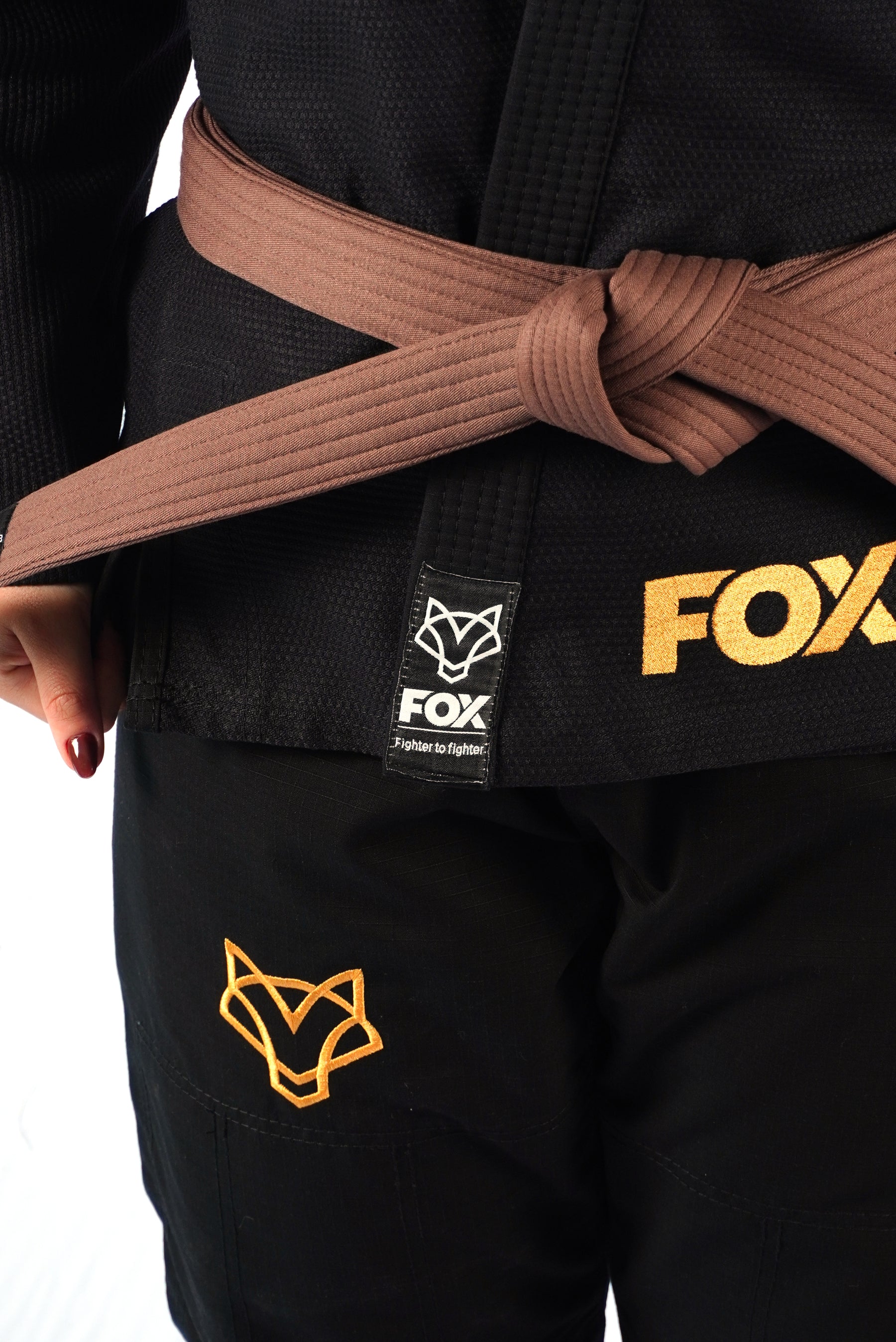 Kimono Trançado Jiu-jitsu Feminino Fox - Preto com dourado
