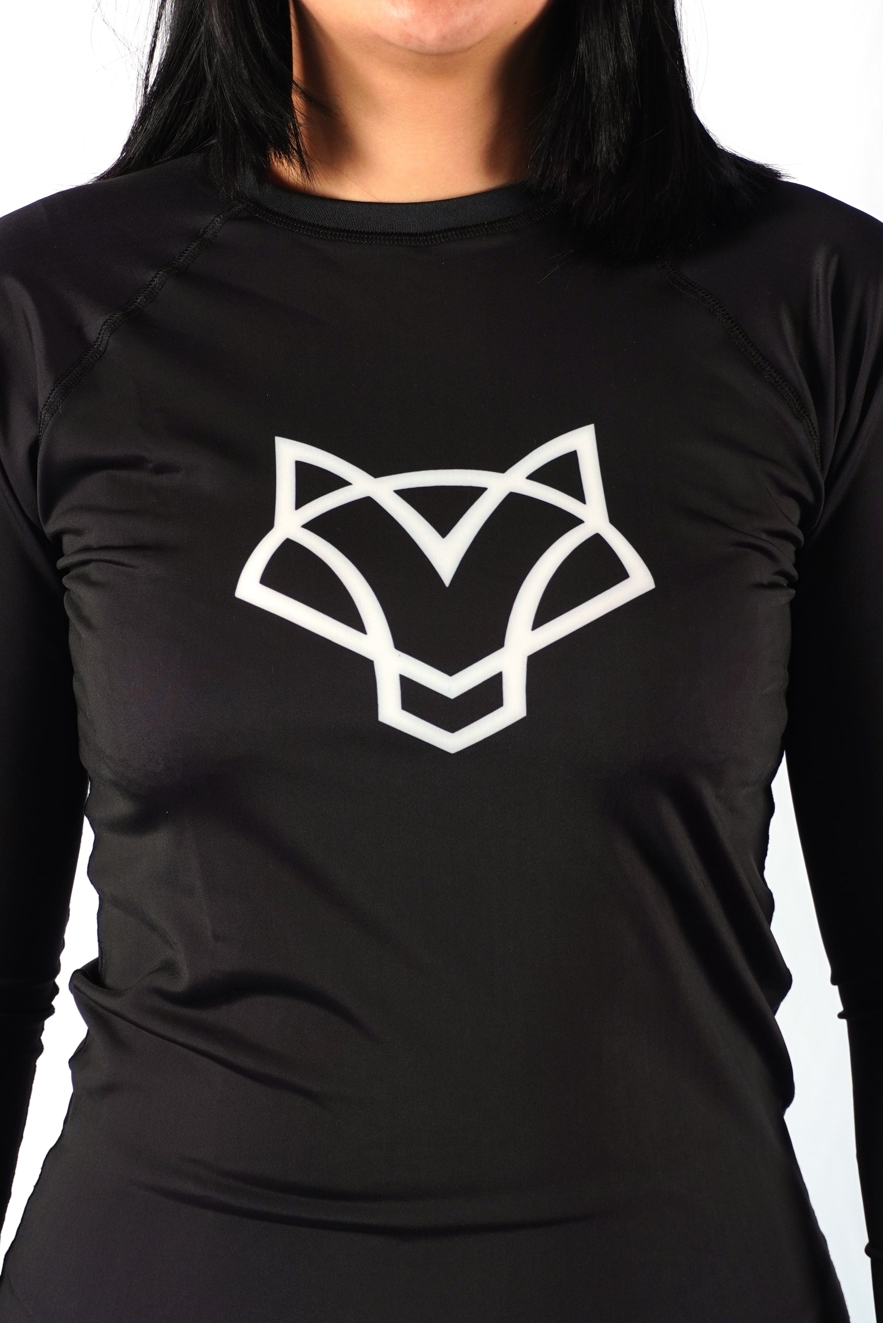 Rash Guard Jiu-Jitsu Feminina FOX FW Preta Manga Longa (Logo Branca) UV 50+