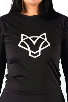 Rash Guard Jiu-Jitsu Feminina FOX FW Preta Manga Longa (Logo Branca) UV 50+
