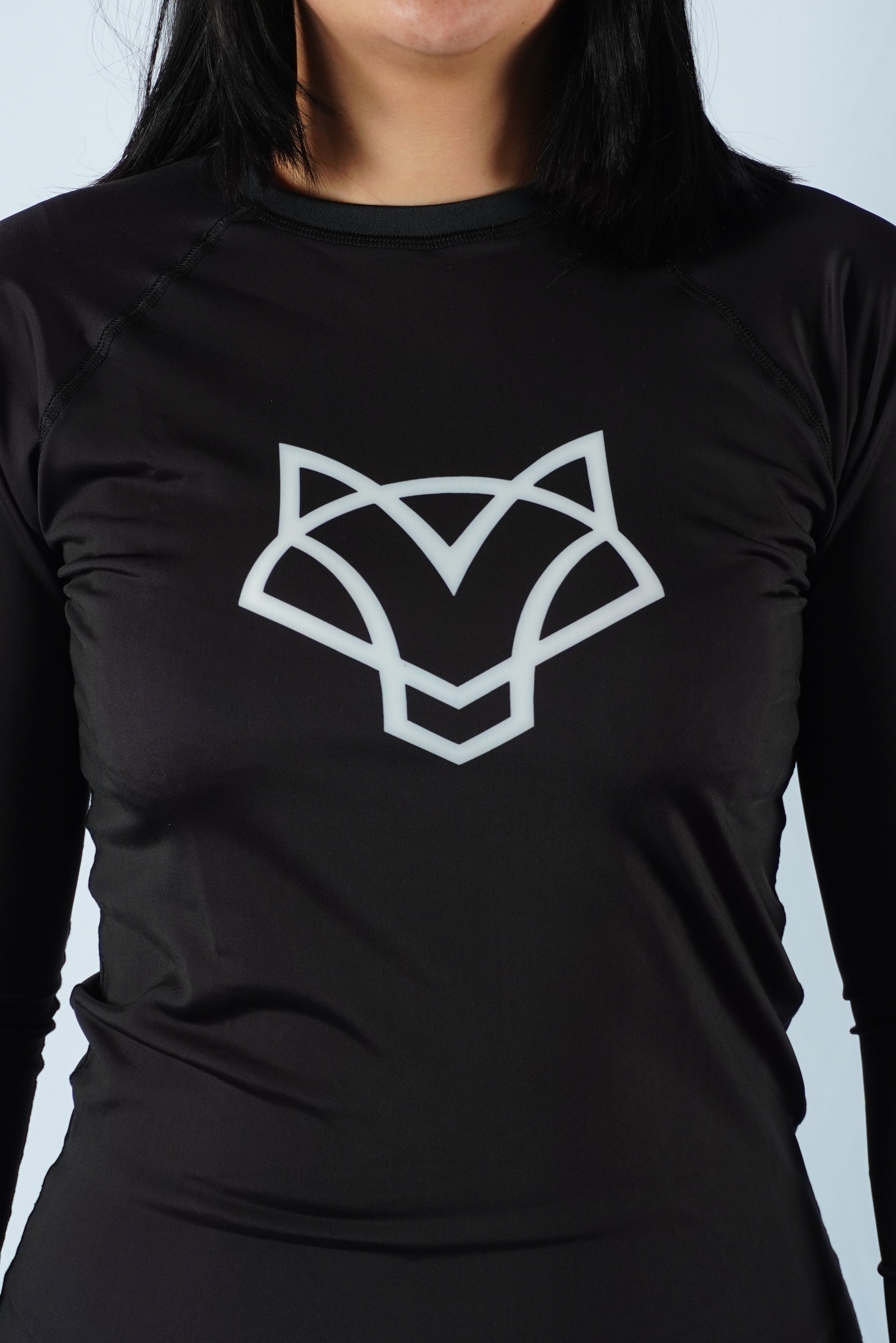 Rash Guard Jiu-Jitsu Feminina FOX FW Preta Manga Longa (Logo Branca) UV 50+