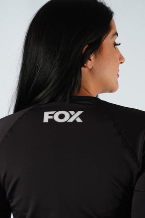 Rash Guard Jiu-Jitsu Feminina FOX FW Preta Manga Longa (Logo Branca) UV 50+