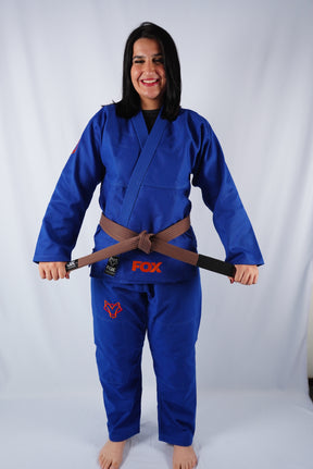 Kimono Trançado Jiu-jitsu Feminino Fox - Azul com laranja