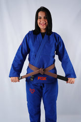 Kimono Trançado Jiu-jitsu Feminino Fox - Azul com laranja