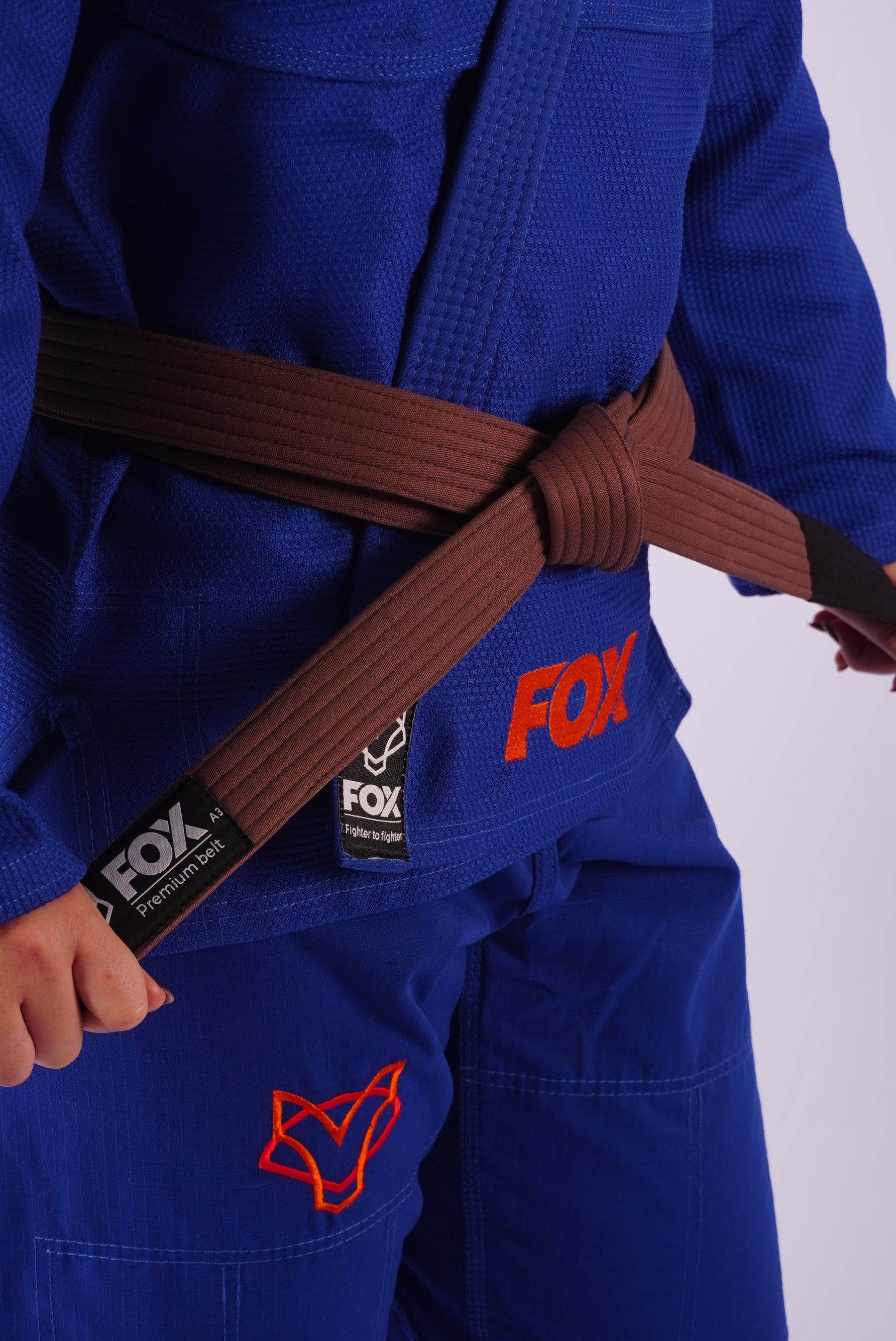 Kimono Trançado Jiu-jitsu Feminino Fox - Azul com laranja