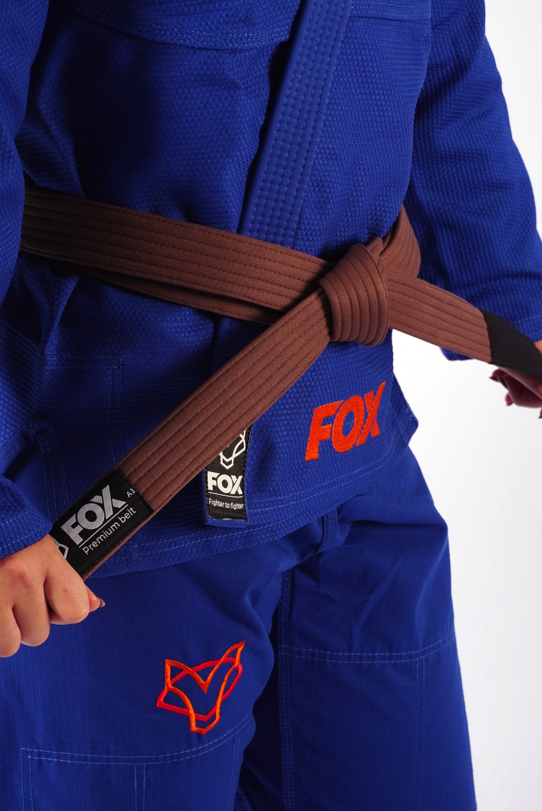 Kimono Trançado Jiu-jitsu Feminino Fox - Azul com laranja