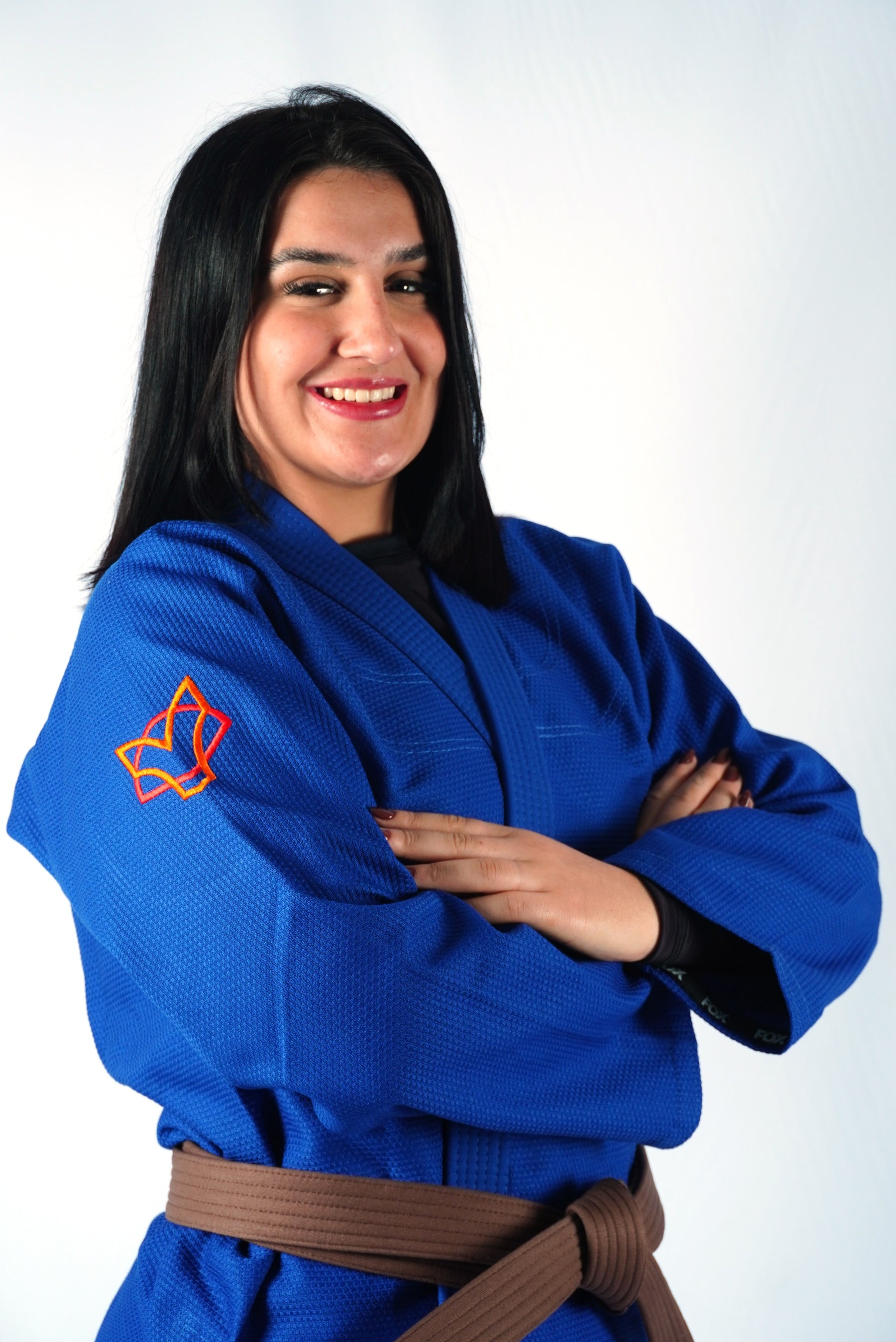 Kimono Trançado Jiu-jitsu Feminino Fox - Azul com laranja