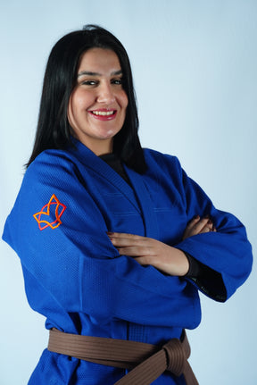 Kimono Trançado Jiu-jitsu Feminino Fox - Azul com laranja