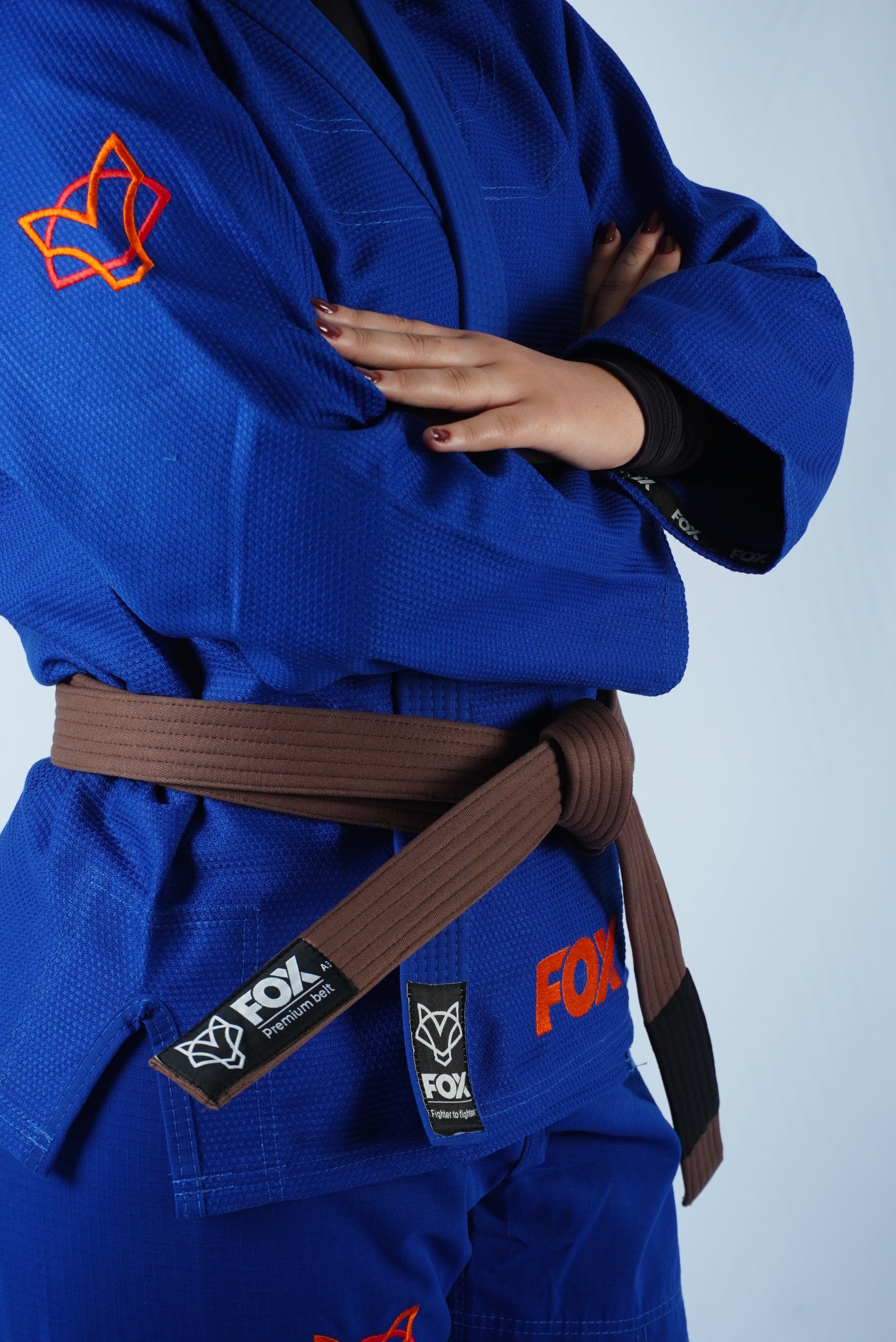Kimono Trançado Jiu-jitsu Feminino Fox - Azul com laranja
