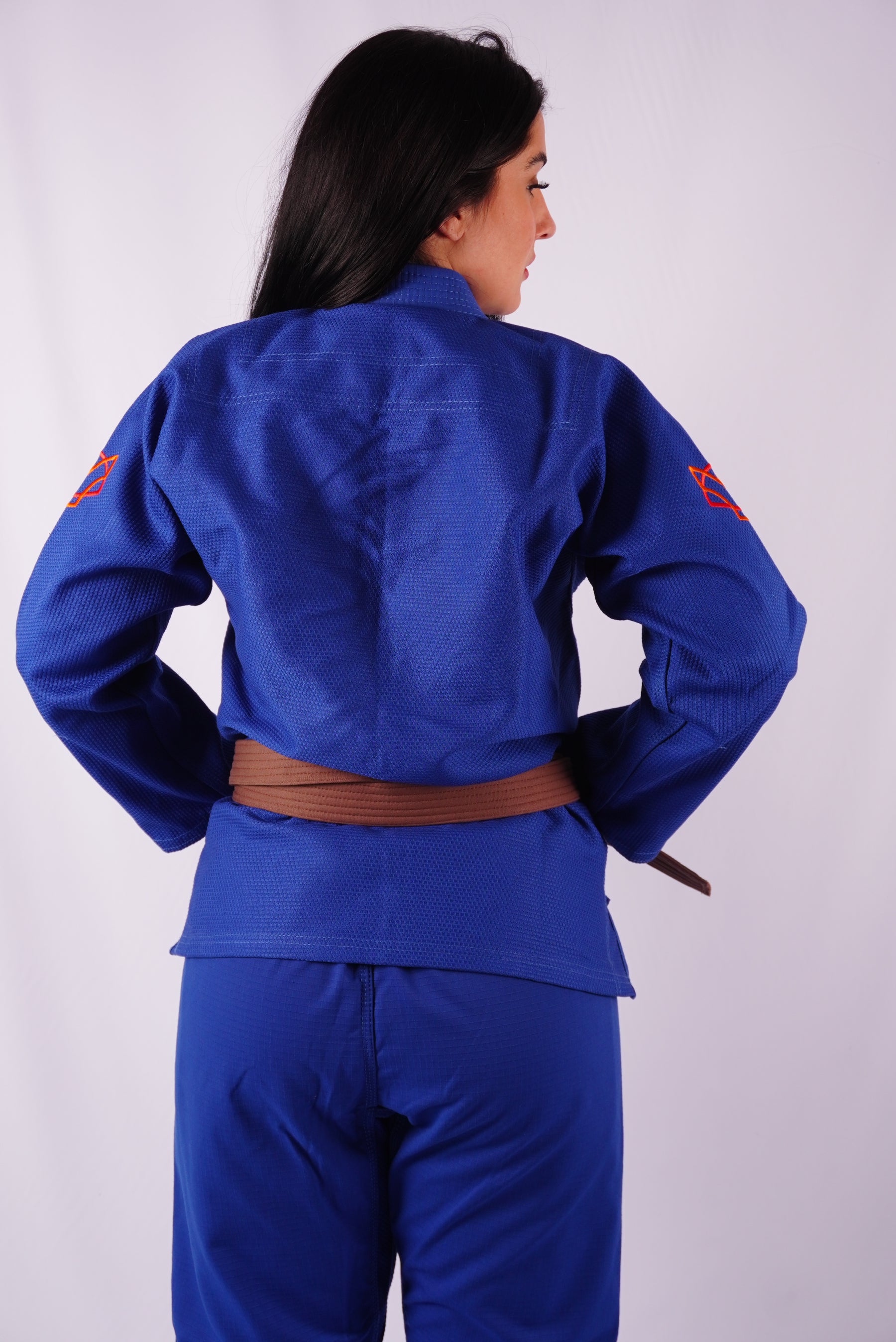 Kimono Trançado Jiu-jitsu Feminino Fox - Azul com laranja