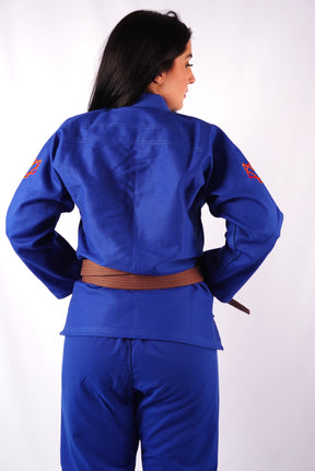 Kimono Trançado Jiu-jitsu Feminino Fox - Azul com laranja