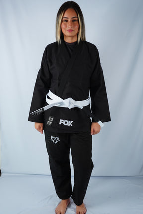 Kimono Trançado Jiu-jitsu Feminino Fox - Preto com branco