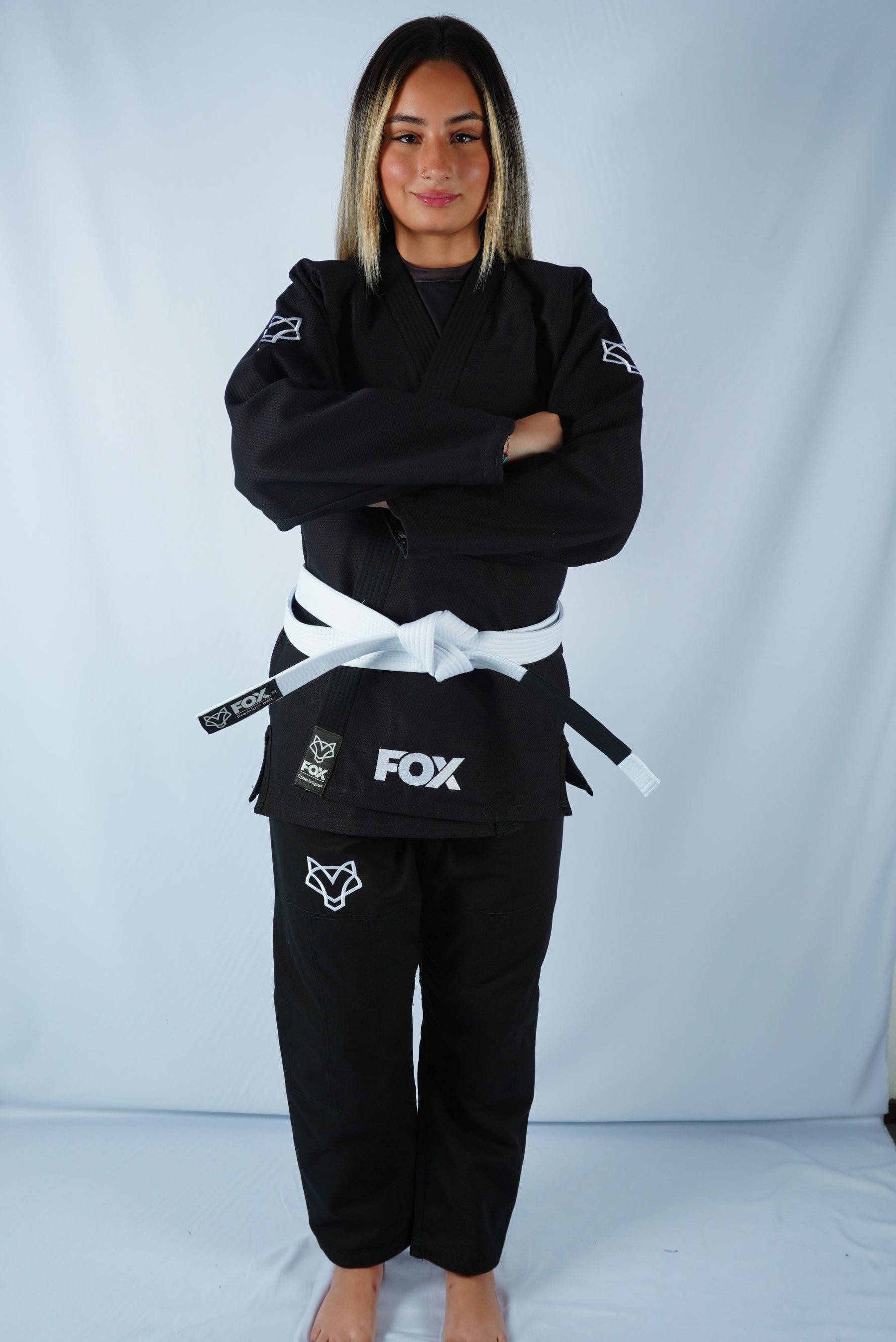 Kimono Trançado Jiu-jitsu Feminino Fox - Preto com branco