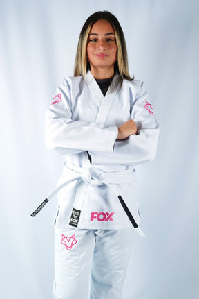 Kimono Trançado Jiu-jitsu Feminino Fox - Branco com Rosa